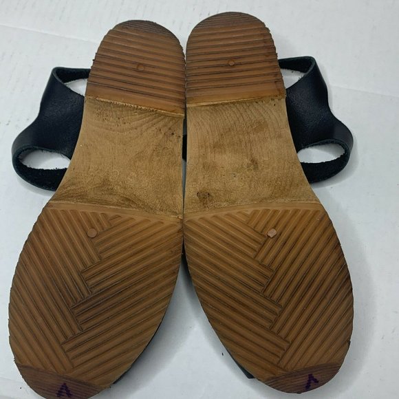 MIA Black Leather Wood Swedish Clogs Rubber Lug Soles EU 38 - Picture 9 of 10